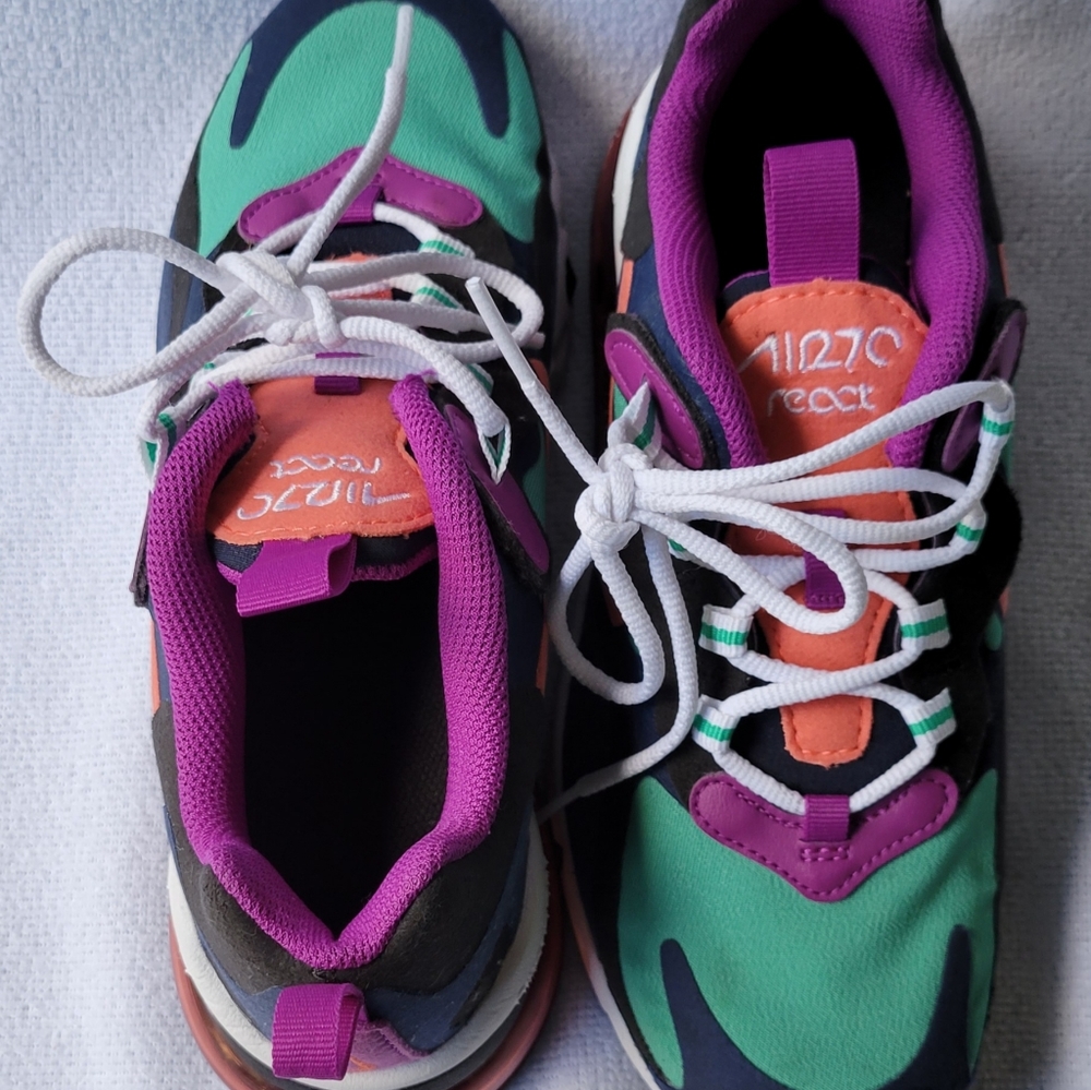 NIKE AIR MAX!!!270 React (GS) Shoes Kinetic Green Blue Pink - Picture 3 of 13